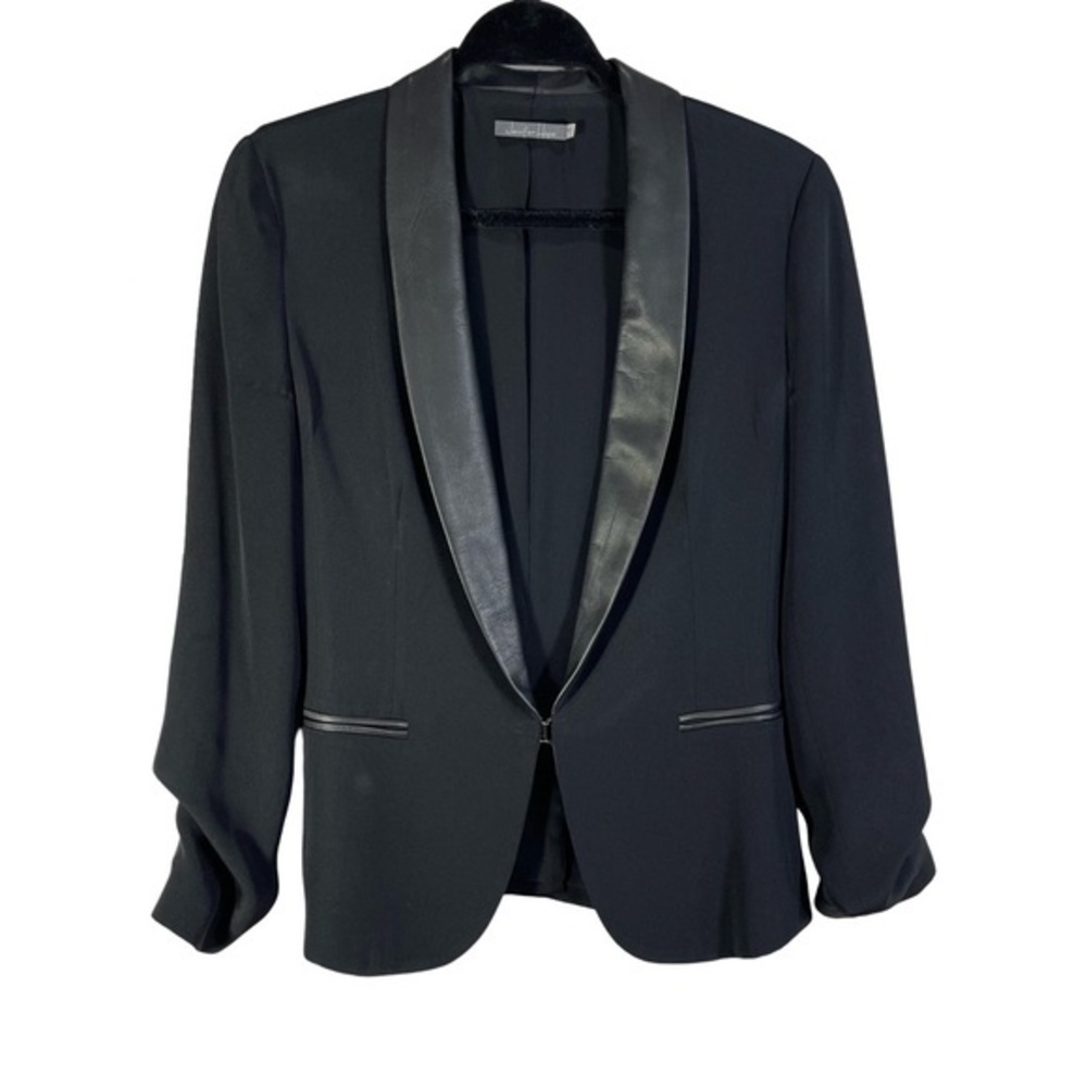 Jennifer Hope Silk/Leather Blazer Jacket Size 4 Color Black